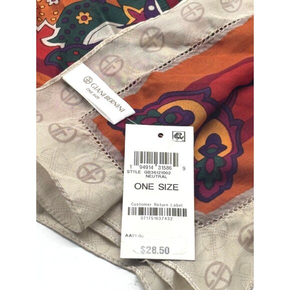 Giani Bernini Logo Paisley Border Printed Scarf, Neutral-multi, 36" x 36" - Picture 7 of 13